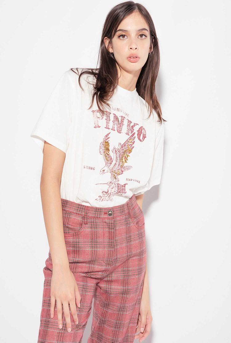 Women's Pinko Long Live T Shirts White | Australia-39842159