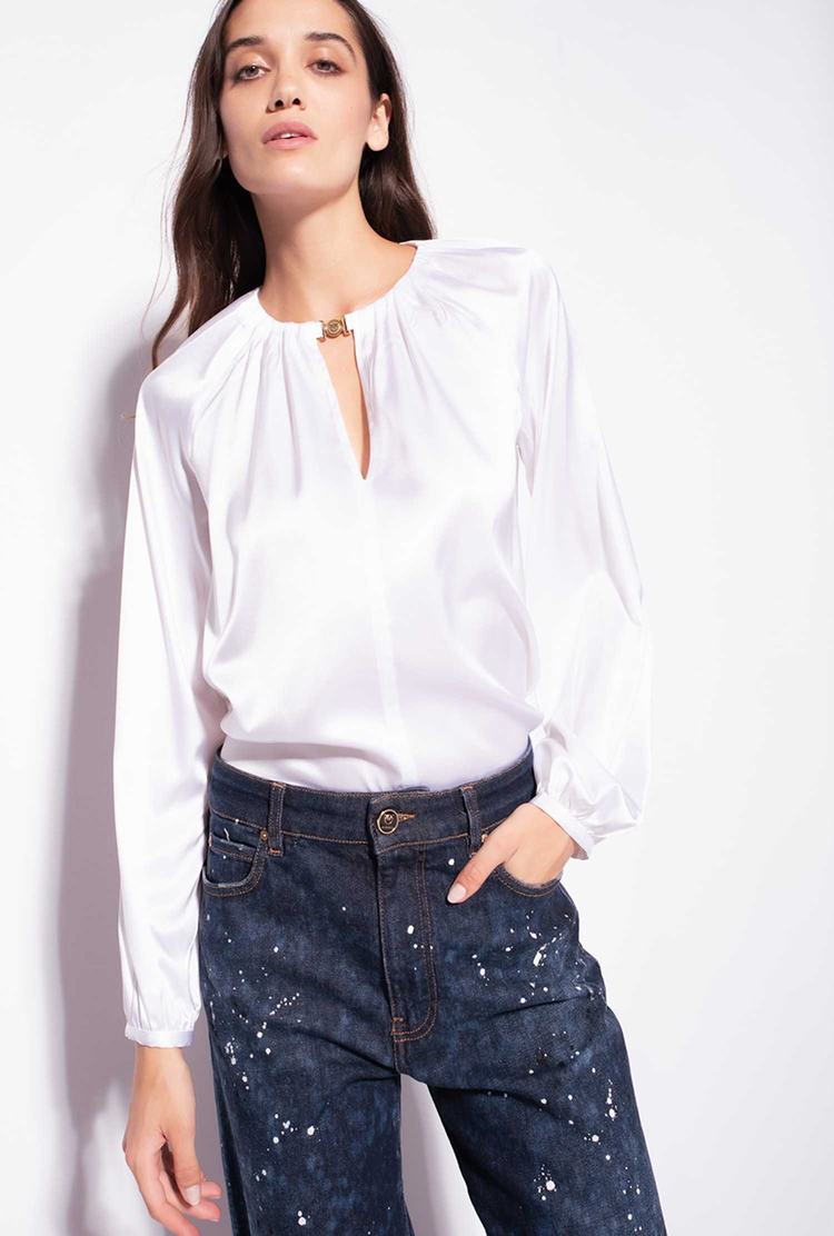 Women's Pinko Long-sleeved Stretch Satin Shirts White | Australia-05986739