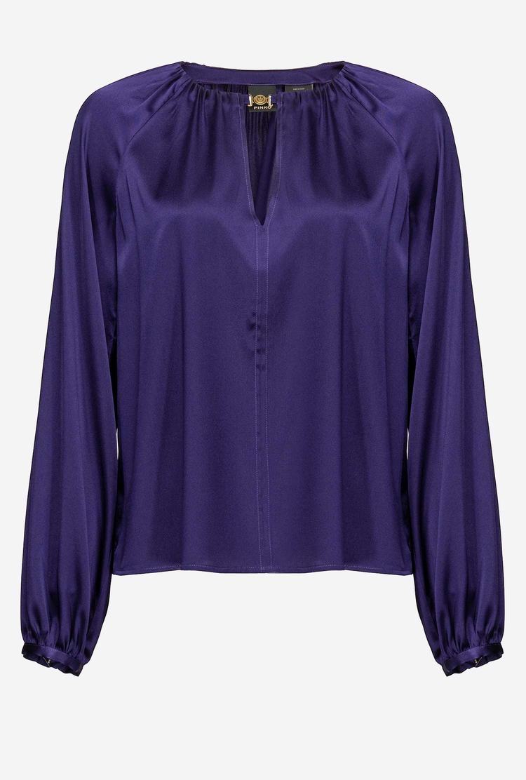 Women's Pinko Long-sleeved Stretch Satin Shirts Purple | Australia-58614239