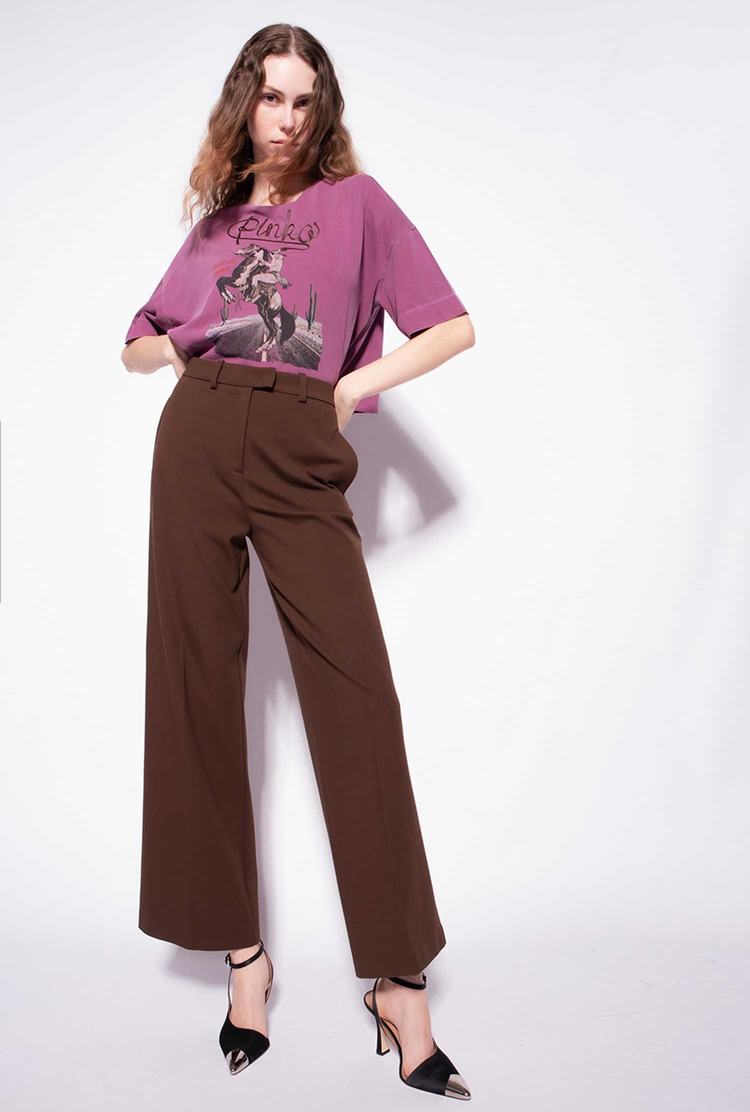 Women's Pinko Loose-fitting Stretch Pants Dark Brown | Australia-01436289