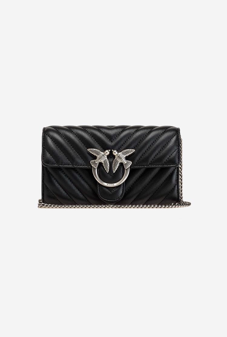 Women's Pinko Love Bag Chevron Purses Black Silver | Australia-19527439