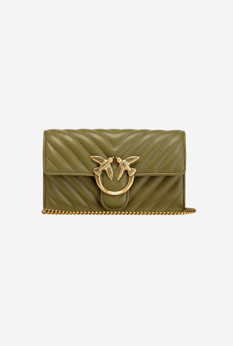 Women's Pinko Love Bag Chevron Purses Olive Green Gold | Australia-36527149