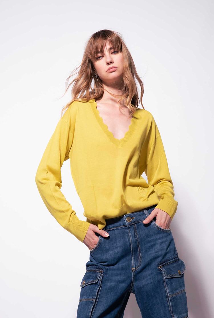 Women's Pinko Love Birds Embroidery Pullover Yellow | Australia-40281369