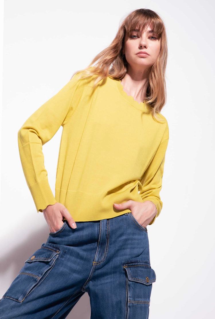 Women's Pinko Love Birds Embroidery Pullover Yellow | Australia-48653029