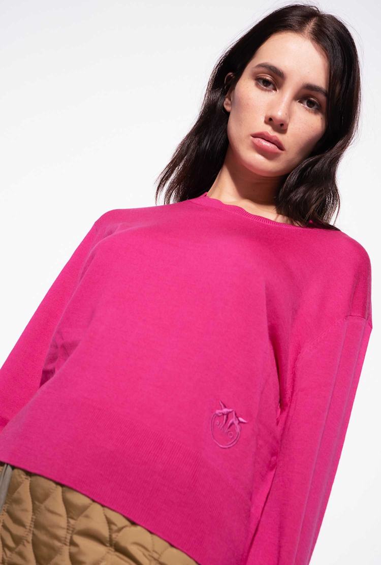 Women's Pinko Love Birds Embroidery Pullover Fuchsia | Australia-95614729