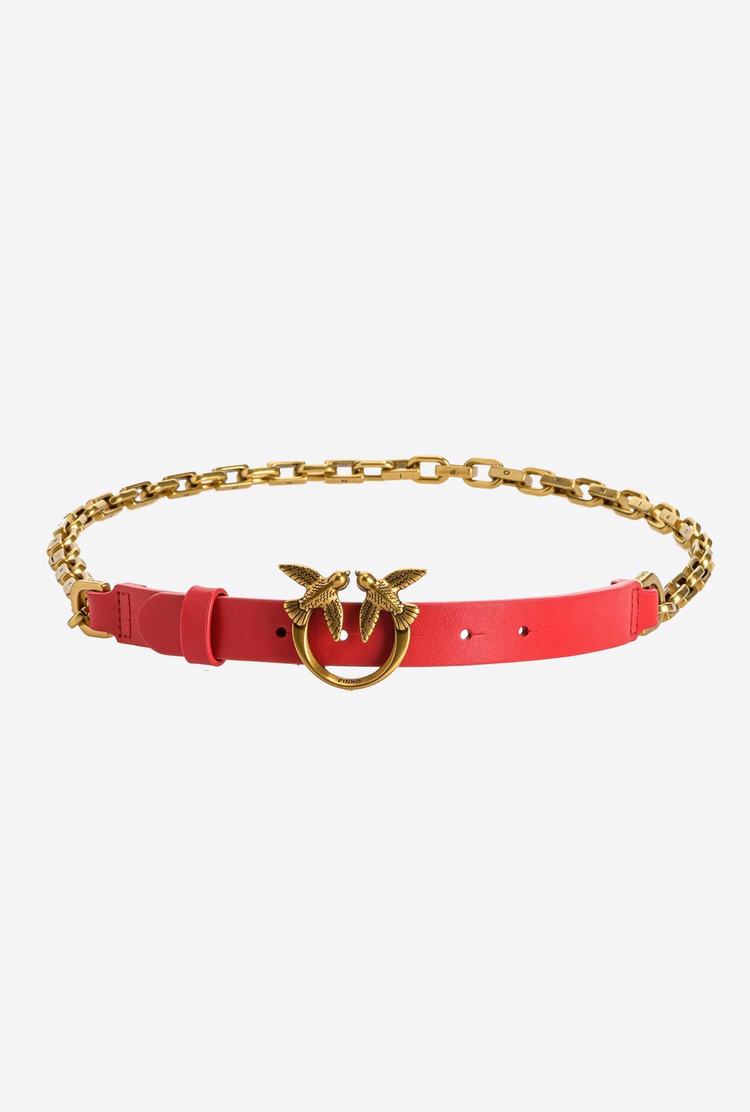 Women's Pinko Love Birds Leather And Chain Belts Red | Australia-41267059