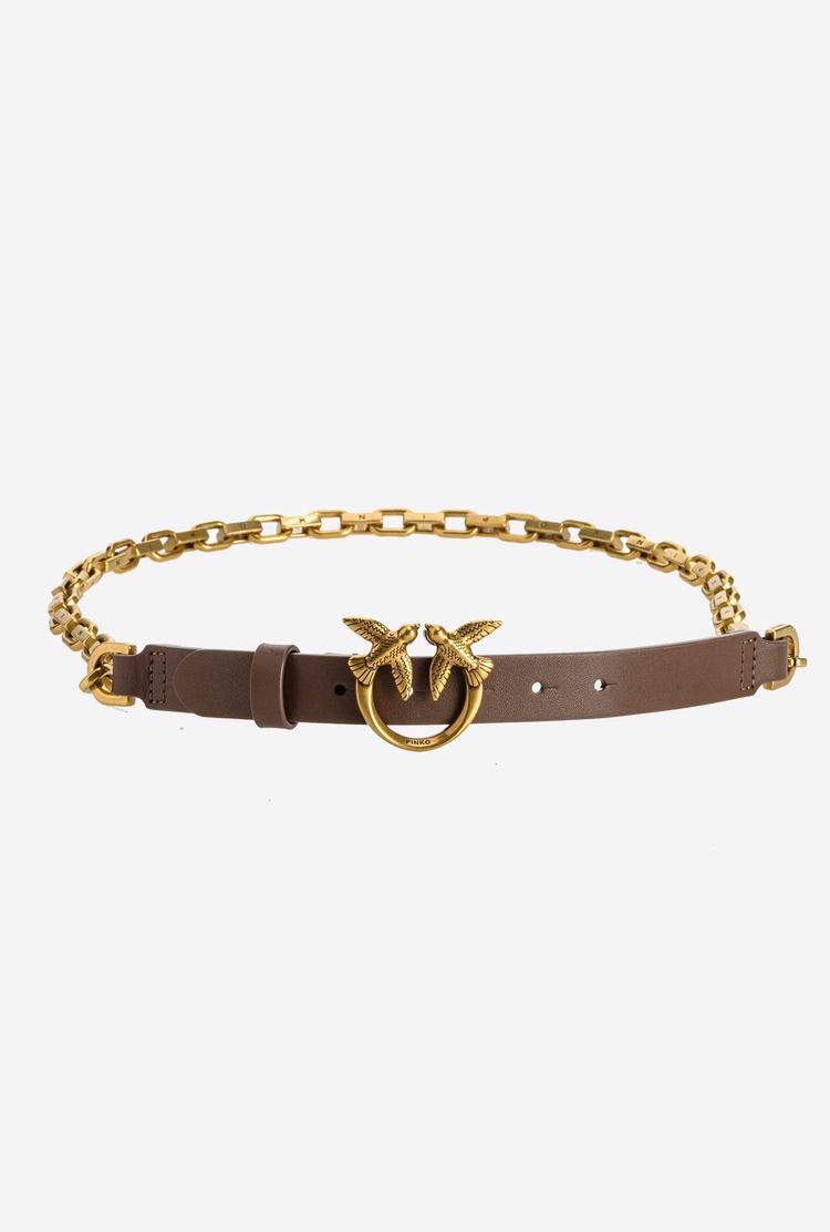 Women's Pinko Love Birds Leather And Chain Belts Olive Brown | Australia-85640719