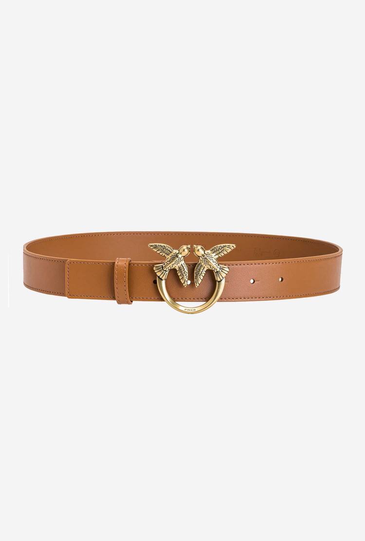 Women's Pinko Love Birds Leather Belts Brown Gold | Australia-02513499