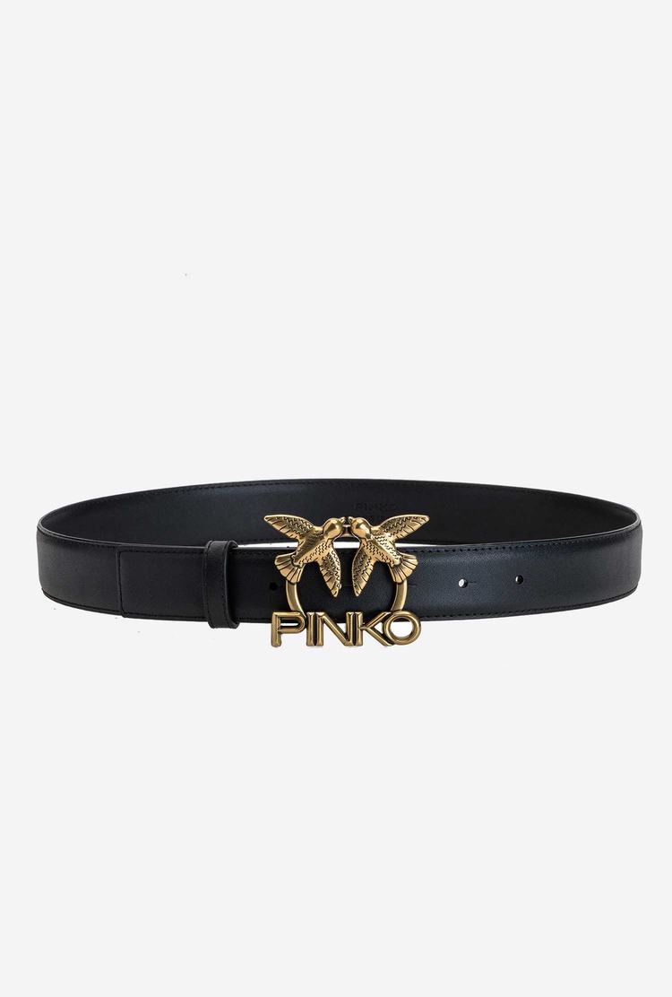 Women's Pinko Love Birds Leather Belts Black Gold | Australia-19063879