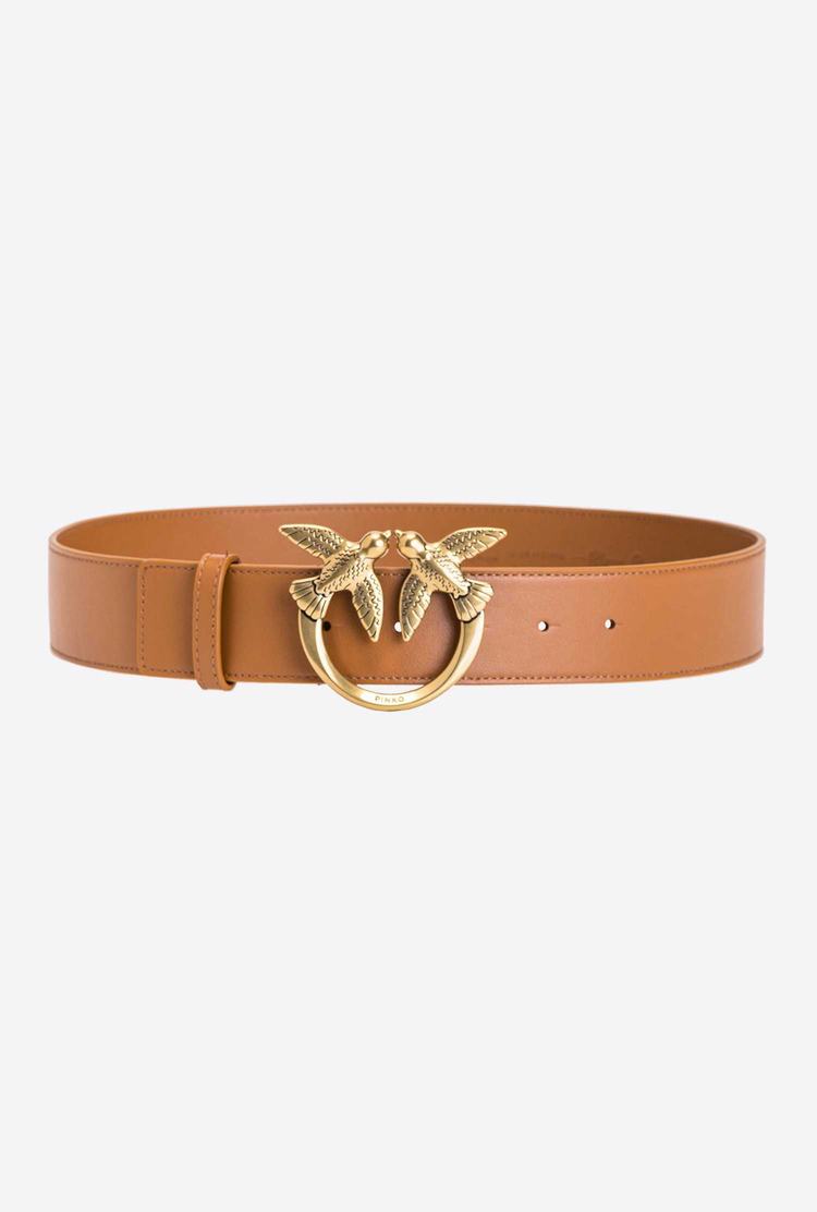 Women's Pinko Love Birds Leather Belts Brown Gold | Australia-21759349