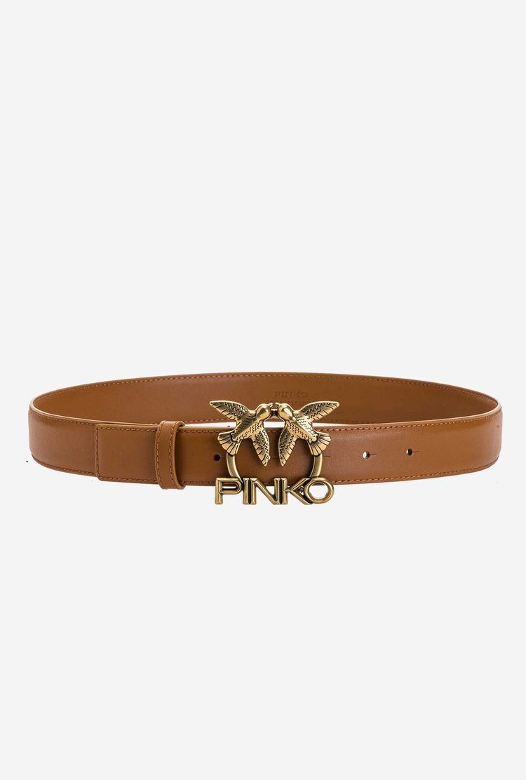 Women's Pinko Love Birds Leather Belts Brown Gold | Australia-41820369