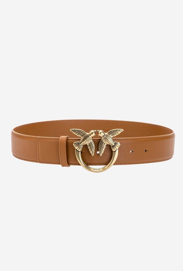 Women's Pinko Love Birds Leather Belts Brown Gold | Australia-42093189