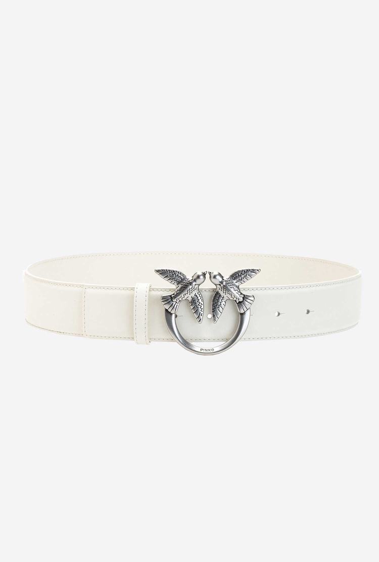 Women's Pinko Love Birds Leather Belts Beige Silver | Australia-47962389