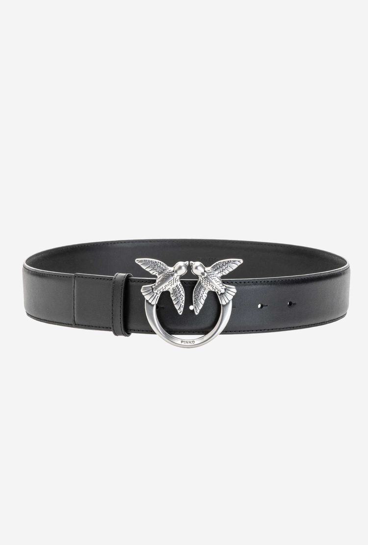 Women's Pinko Love Birds Leather Belts Black Silver | Australia-84520319