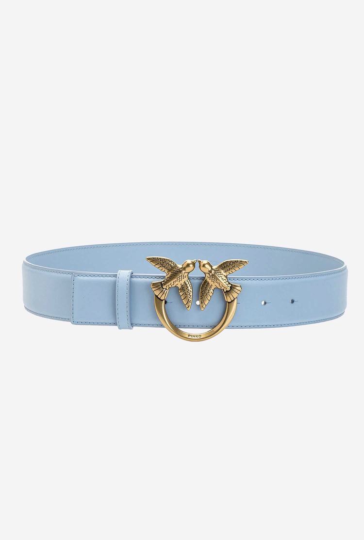 Women's Pinko Love Birds Leather Belts Blue Light Gold | Australia-95716409