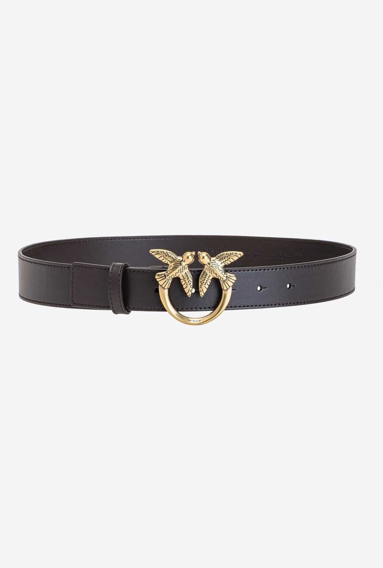 Women's Pinko Love Birds Leather Belts Dark Brown Gold | Australia-39607129