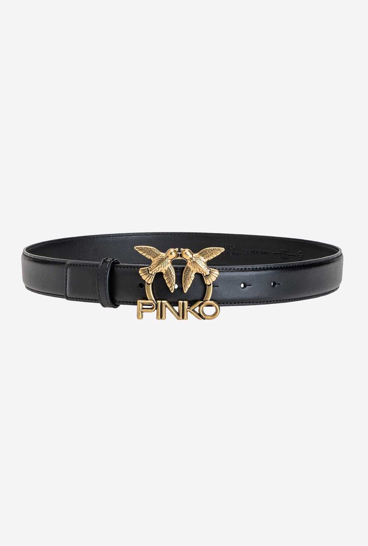 Women's Pinko Love Birds Logo Belts Black Gold | Australia-10764829