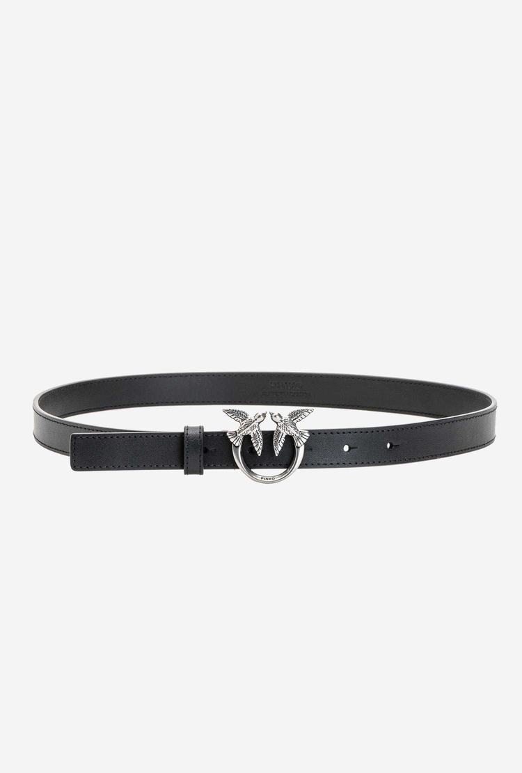 Women's Pinko Love Birds Thin Leather Belts Black Silver | Australia-07532469