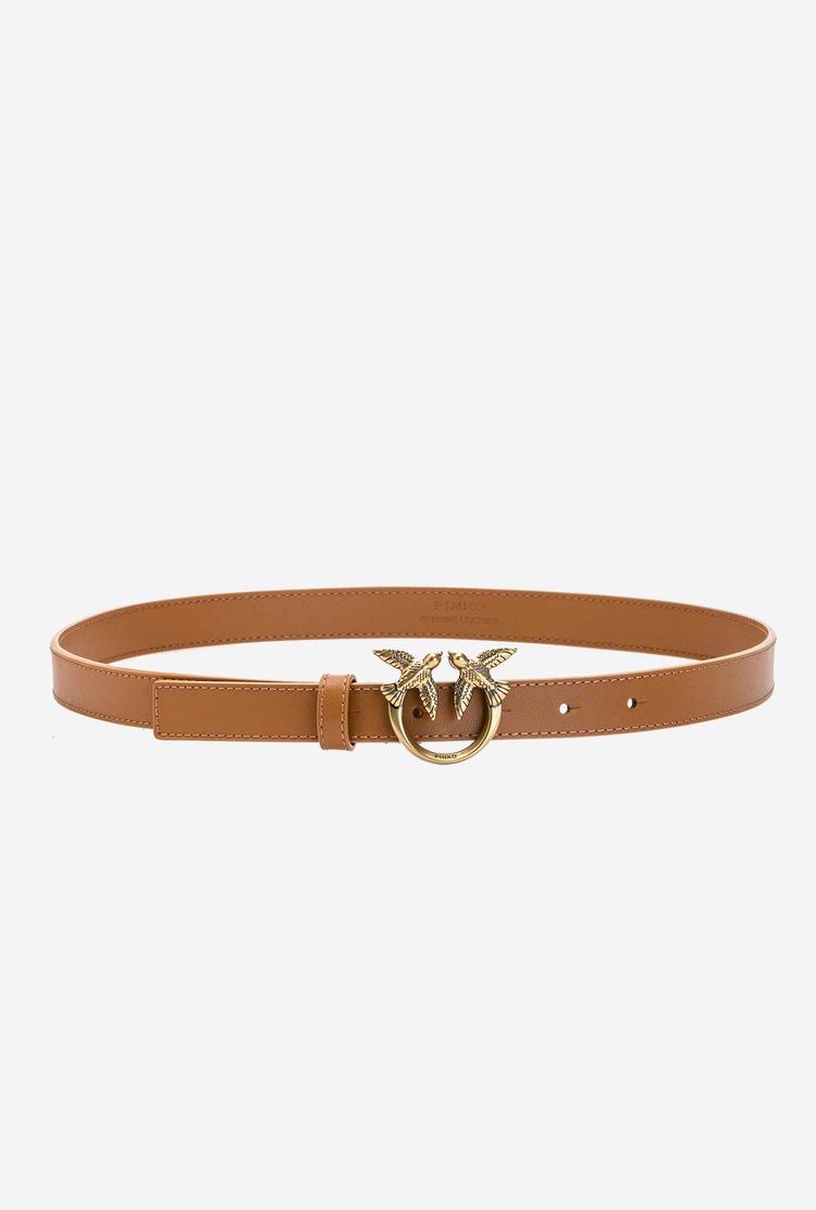 Women's Pinko Love Birds Thin Leather Belts Brown Gold | Australia-45820169