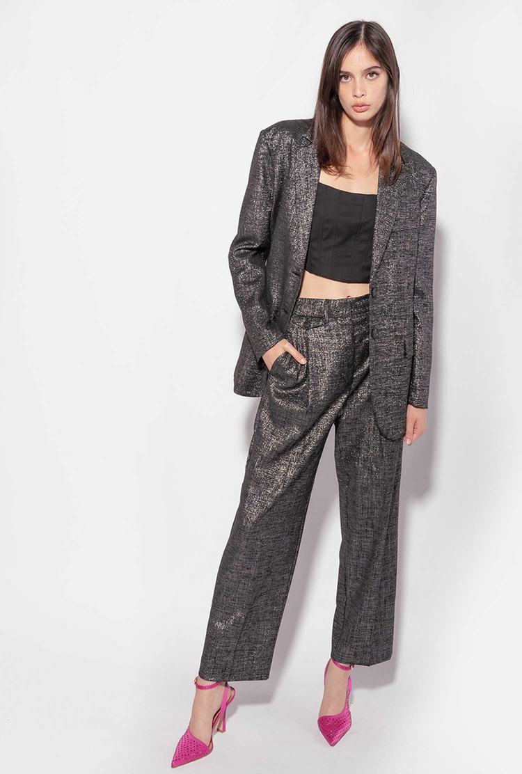 Women's Pinko Lurex Pants Black/Silver | Australia-39817029