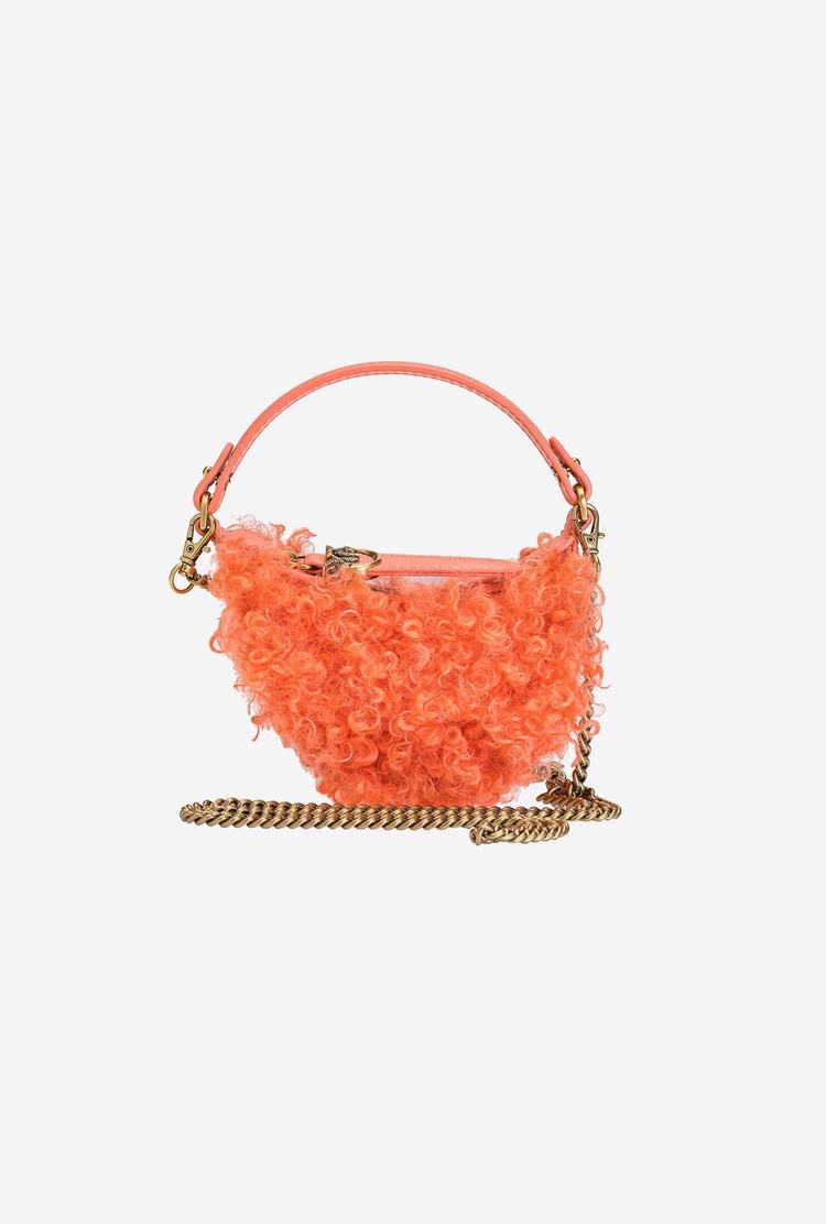 Women's Pinko Micro Long Half Moon Bag Eco Sheepskin Mini Bag Orange Gold | Australia-24635979