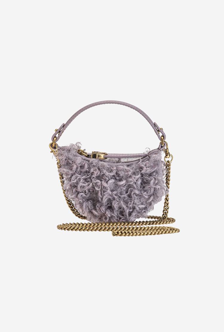 Women's Pinko Micro Long Half Moon Bag Eco Sheepskin Handbag Grey Gold | Australia-63107549