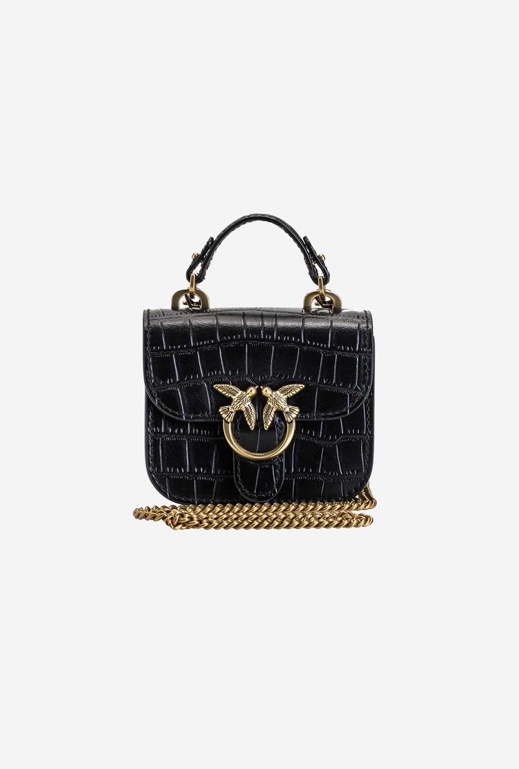 Women's Pinko Micro Love Bag Bell Croco Handbag Black Gold | Australia-12935679