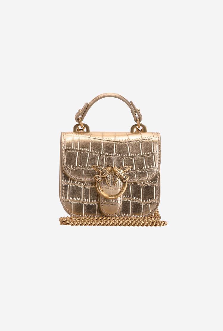 Women's Pinko Micro Love Bag Bell Croco Handbag Gold | Australia-20345769