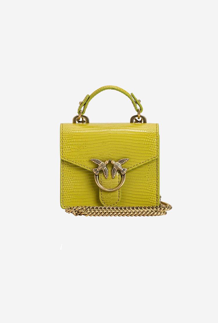 Women's Pinko Micro Love Bag Handle Lizard Handbag Green Gold | Australia-13529649