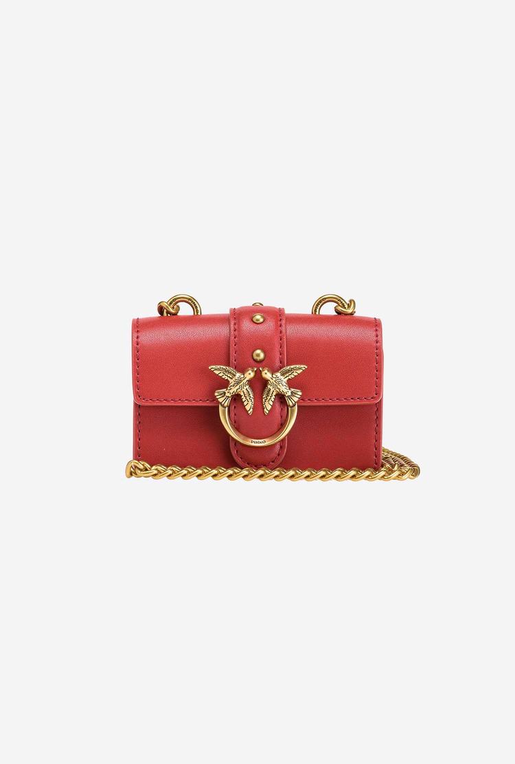 Women's Pinko Micro Love Bag Icon Simply Crossbody Bags Red Gold | Australia-96870139