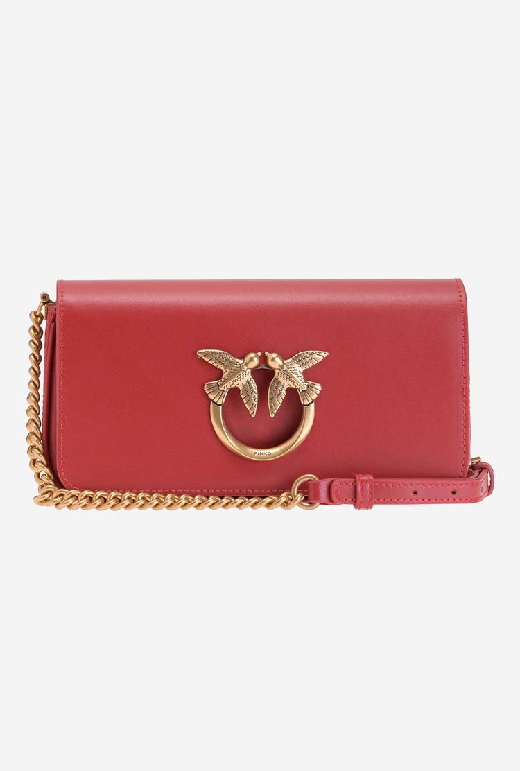 Women's Pinko Mini Love Bag Click Baguette Simply Crossbody Bags Red Gold | Australia-26197809