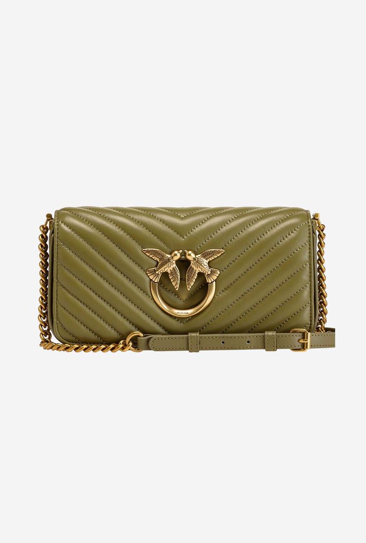 Women's Pinko Mini Love Bag Click Baguette Chevron Shoulder Bags Olive Green Gold | Australia-60942739