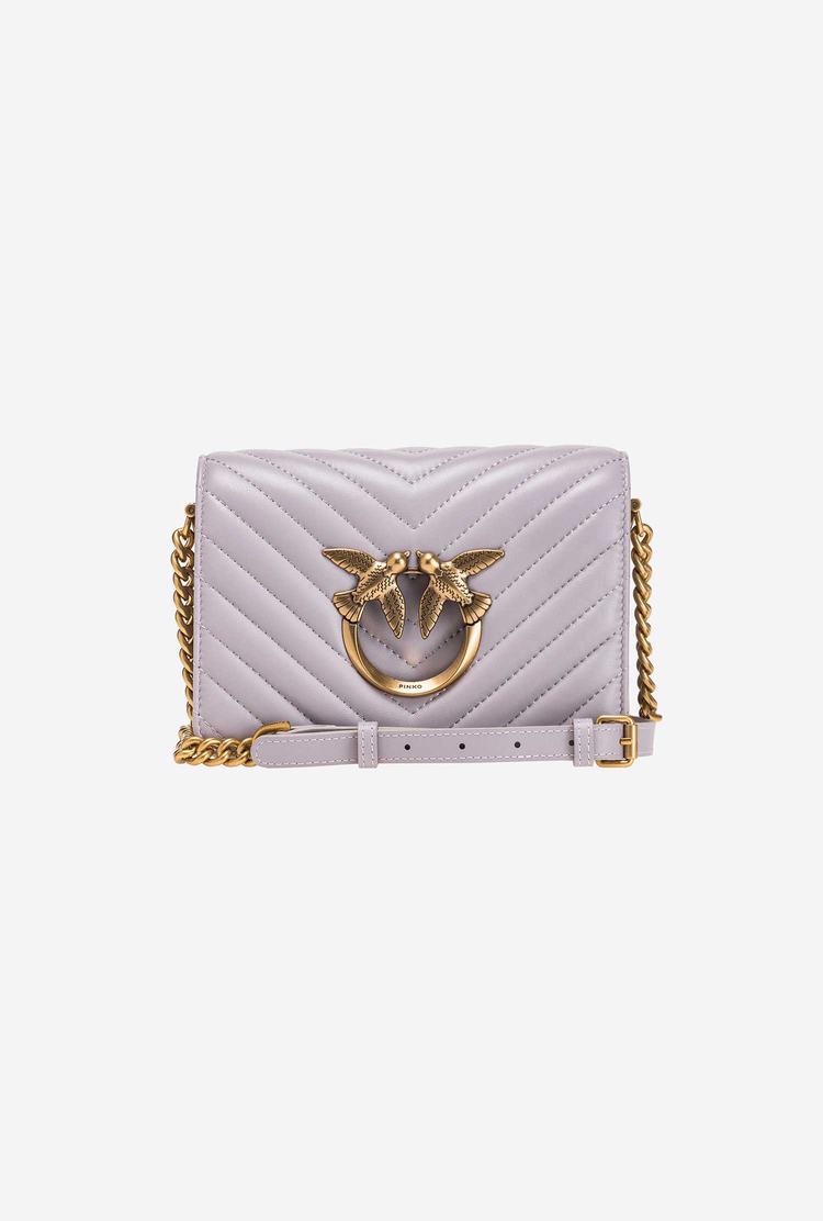 Women's Pinko Mini Love Bag Click Chevron Crossbody Bags Grey Gold | Australia-08613759