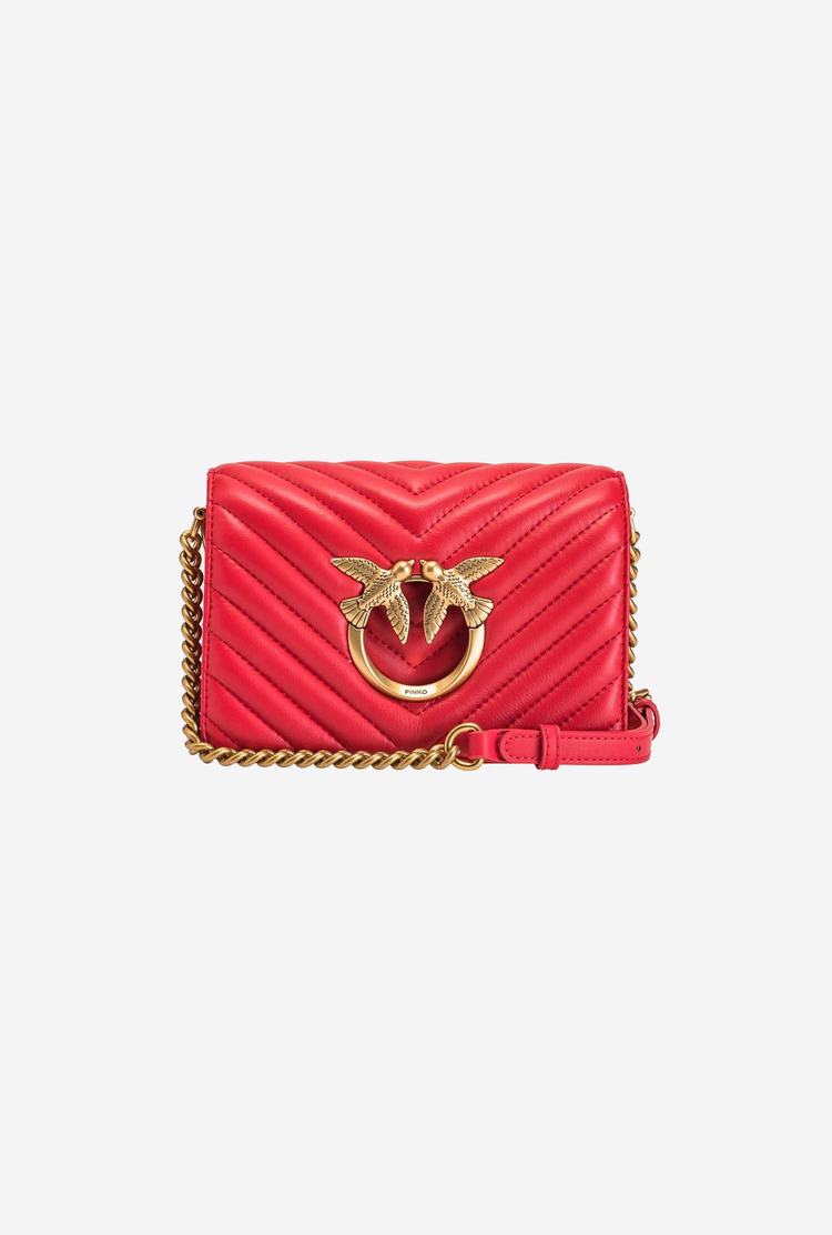 Women's Pinko Mini Love Bag Click V Quilt Crossbody Bags Red Gold | Australia-26054919