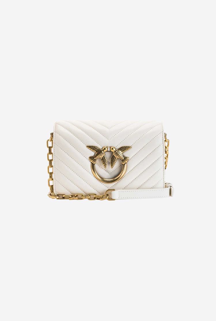 Women's Pinko Mini Love Bag Click V Quilt Crossbody Bags White Gold | Australia-37549609