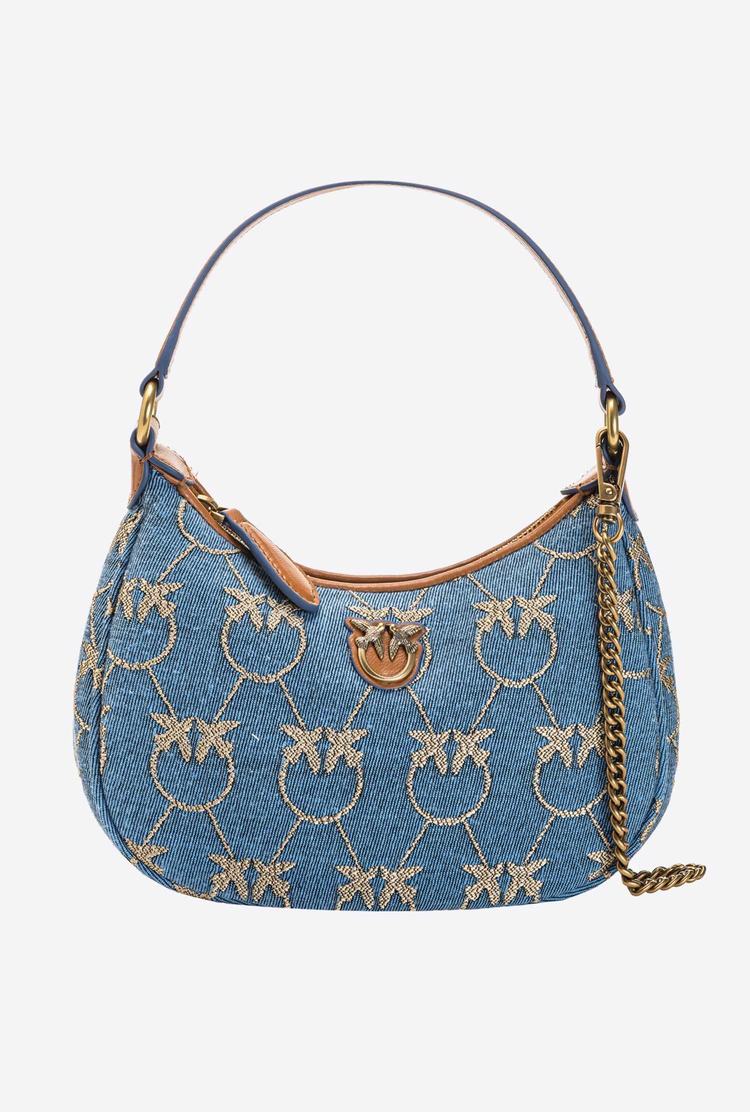Women's Pinko Mini Love Bag Half Moon Denim Logo Shoulder Bags Light Blue/Gold | Australia-29401659