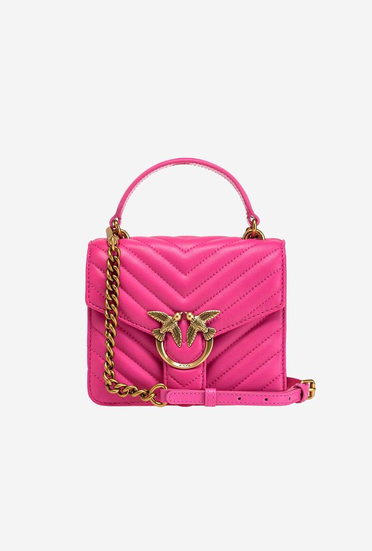 Women's Pinko Mini Love Bag Handle Chevron Handbag Fuchsia Gold | Australia-23641789