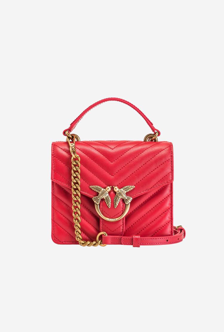 Women's Pinko Mini Love Bag Handle V Quilt Handbag Red Gold | Australia-24389019