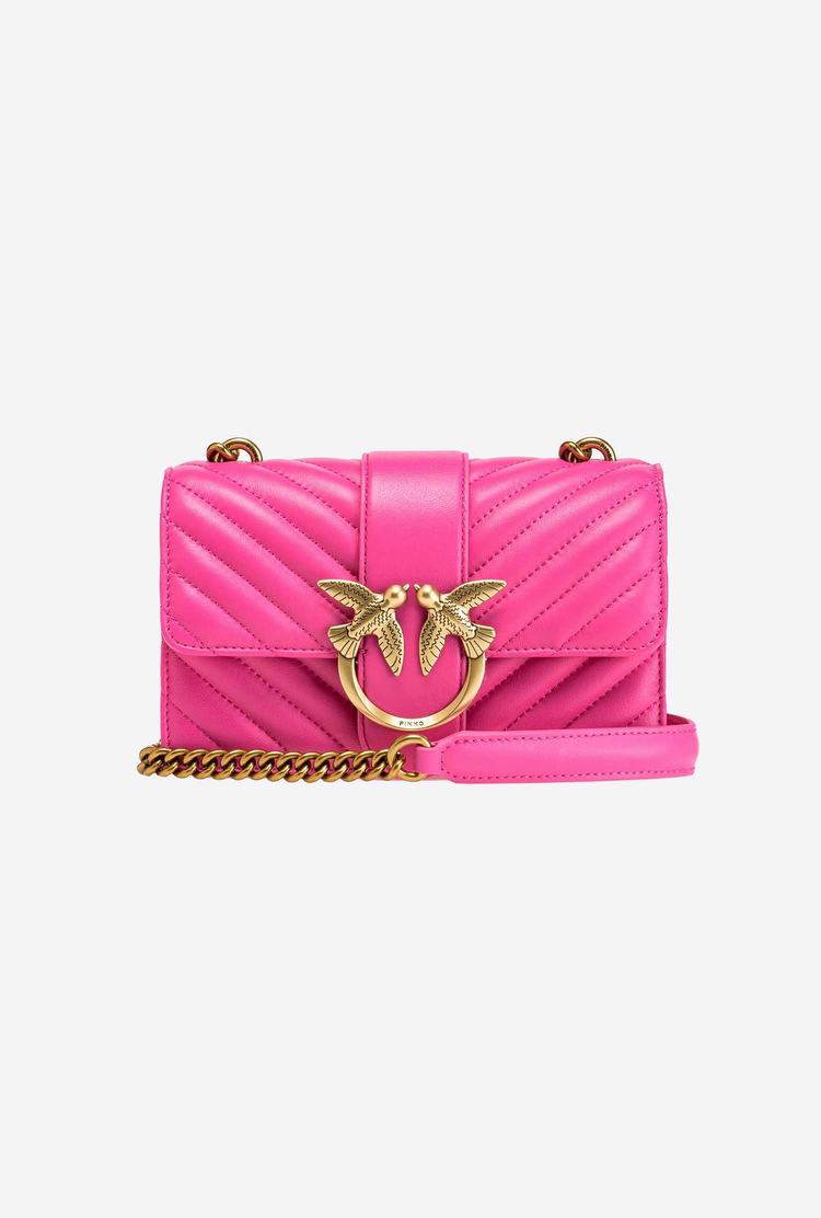 Women's Pinko Mini Love Bag Icon Chevron Crossbody Bags Fuchsia Gold | Australia-02394719