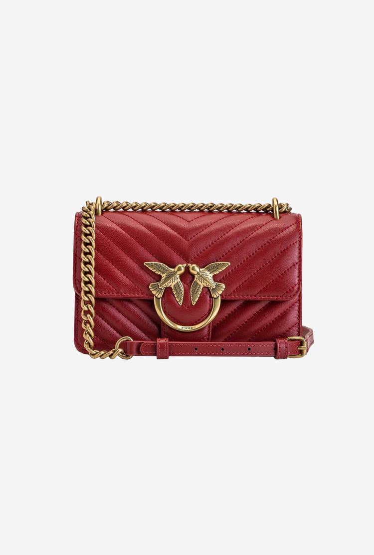 Women's Pinko Mini Love Bag Icon Chevron Shoulder Bags Red Gold | Australia-32418679