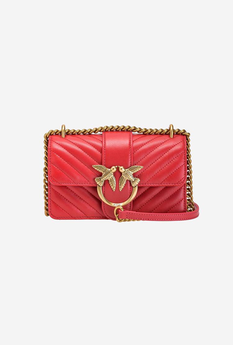 Women's Pinko Mini Love Bag Icon V Quilt Crossbody Bags Red Gold | Australia-87326049