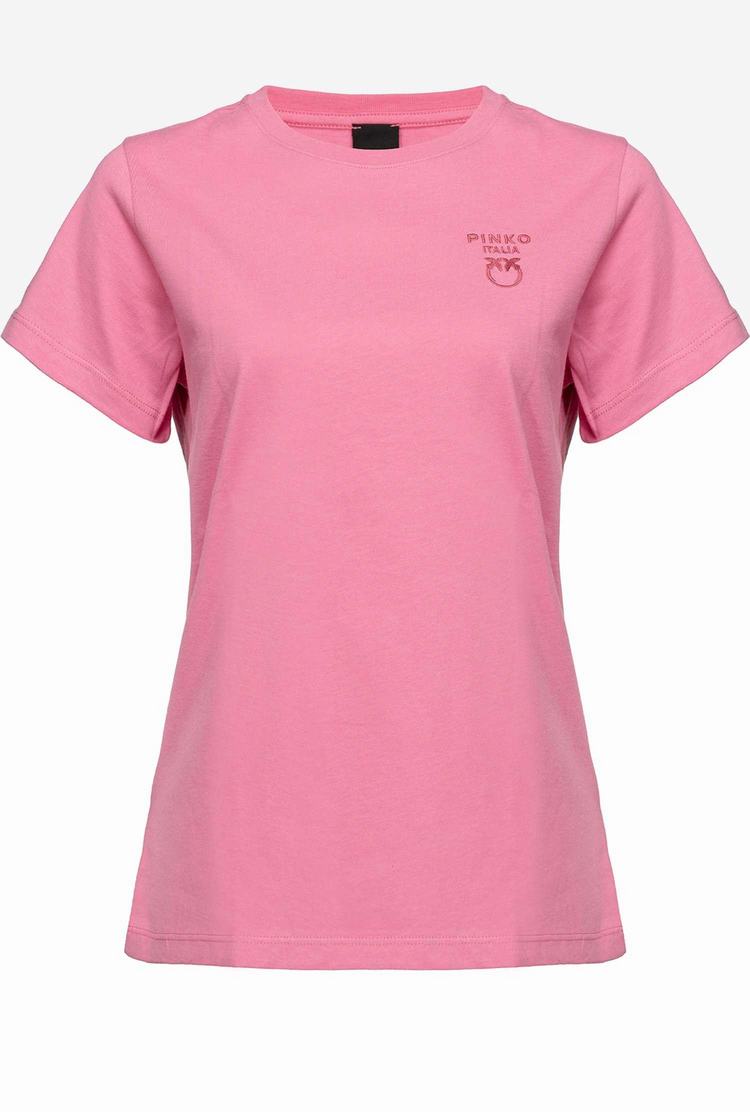 Women's Pinko Mini Love Birds Embroidery T Shirts Rose | Australia-50236199