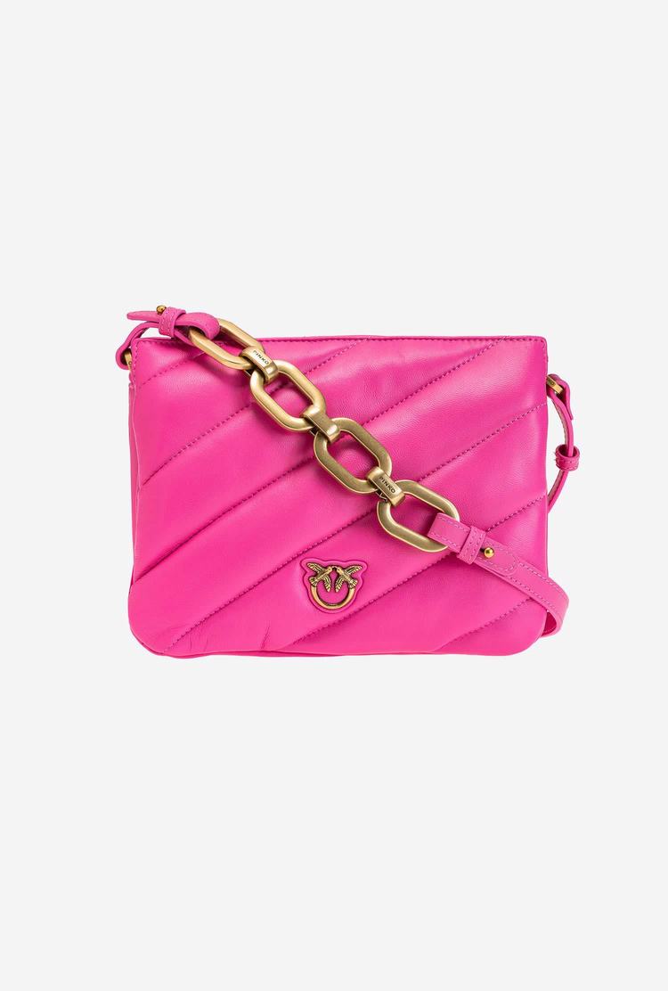 Women's Pinko Mini Twins Bag Maxi Quilt Crossbody Bags Fuchsia Gold | Australia-25873199