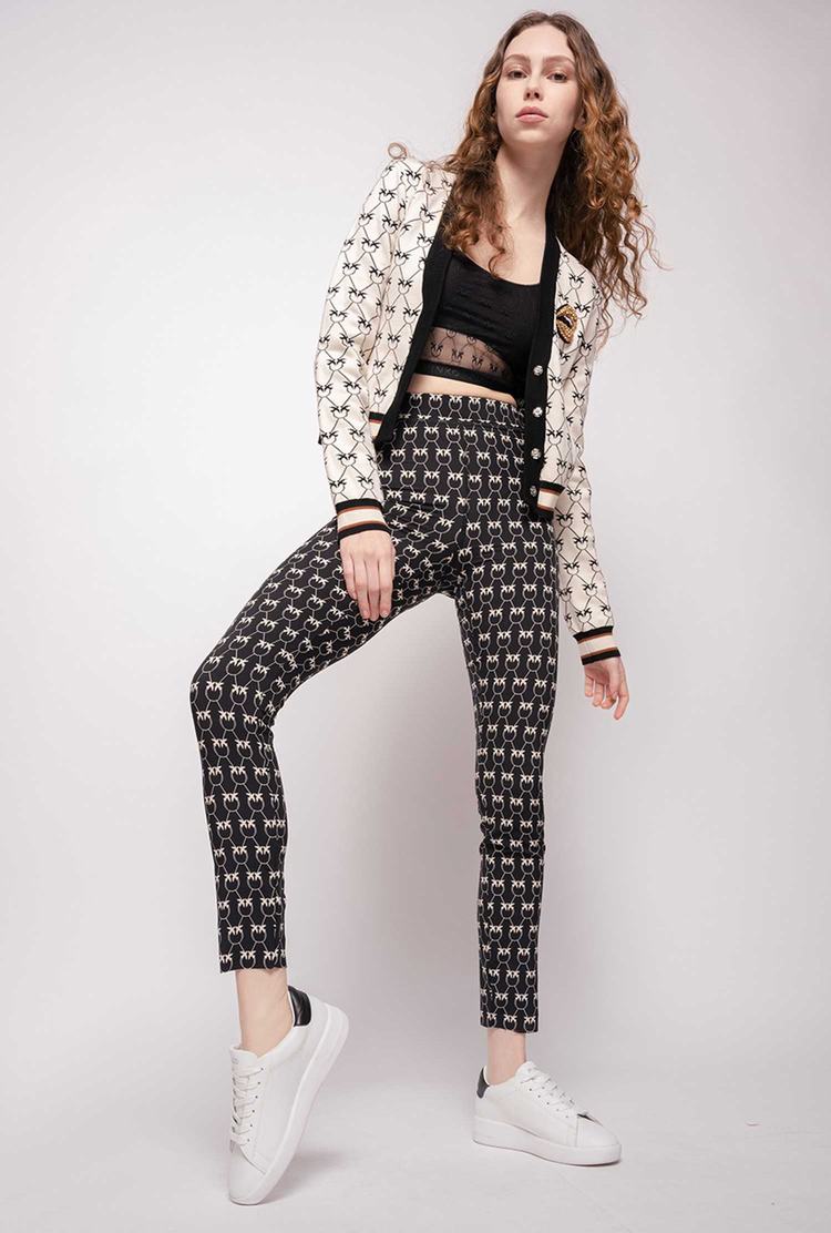 Women's Pinko Monogram Pants Black/Cream | Australia-83529609