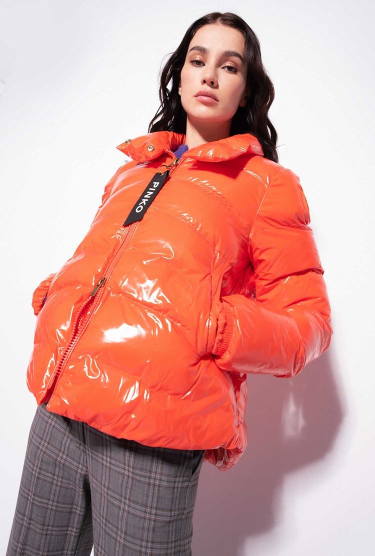 Women's Pinko Padded Crystal Nylon Jackets Orange | Australia-41326989