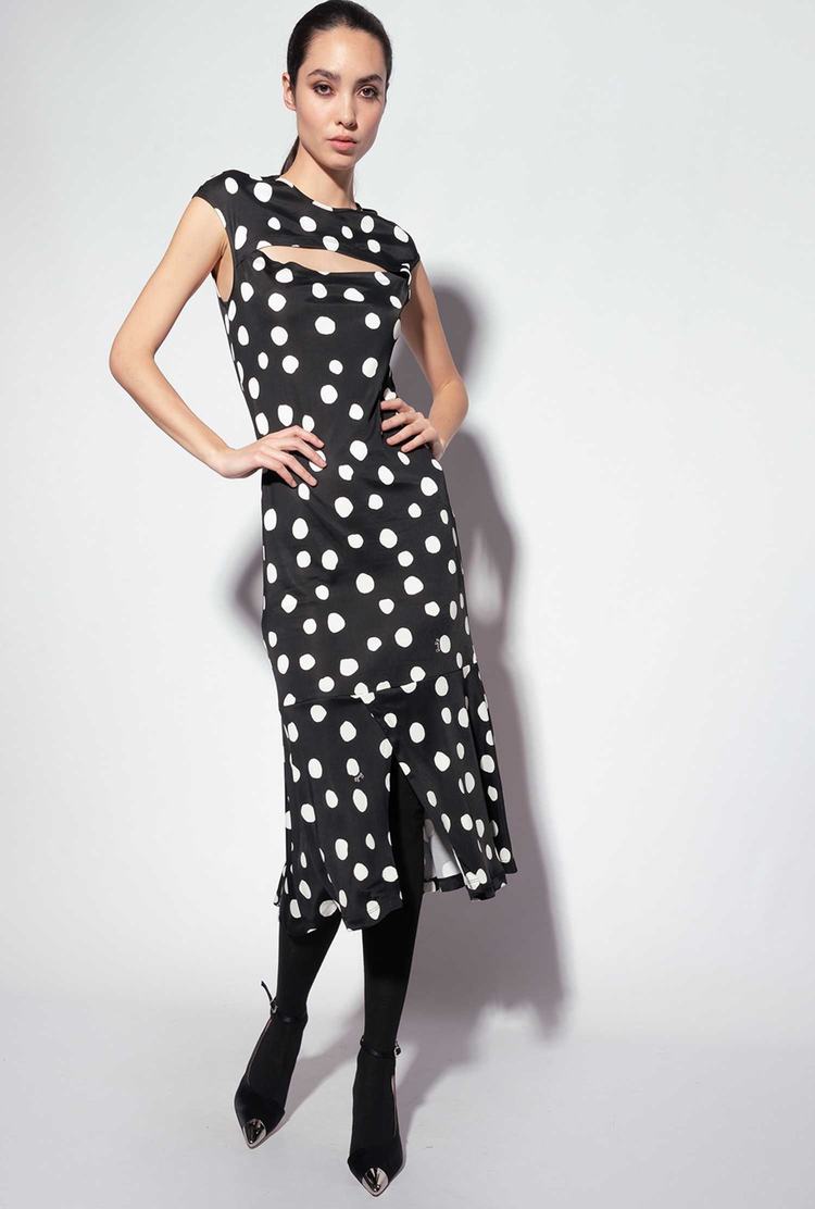 Women's Pinko Polka-dot Print Dress Black/White | Australia-59348209