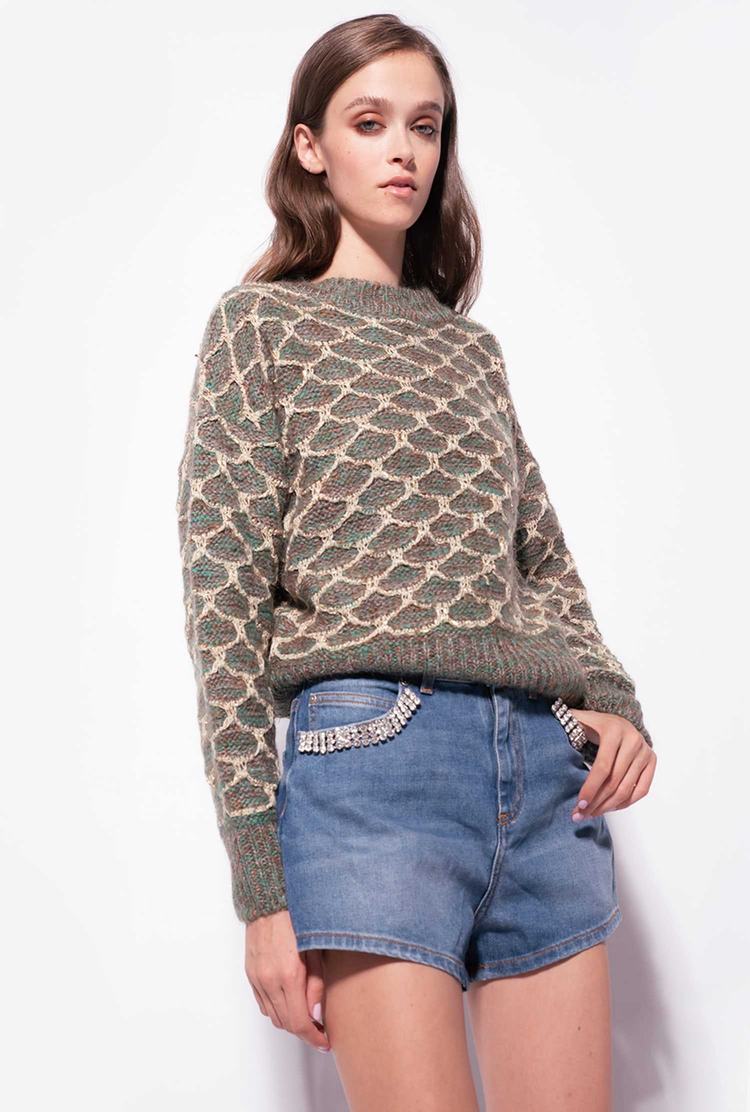 Women's Pinko Raised Diamond Effect Pullover Green/Brown/Grey | Australia-81304699