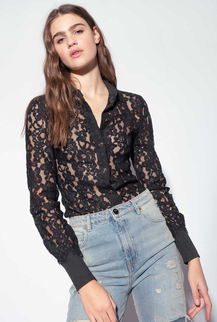 Women's Pinko Ramage Lace Shirts Black | Australia-67594309