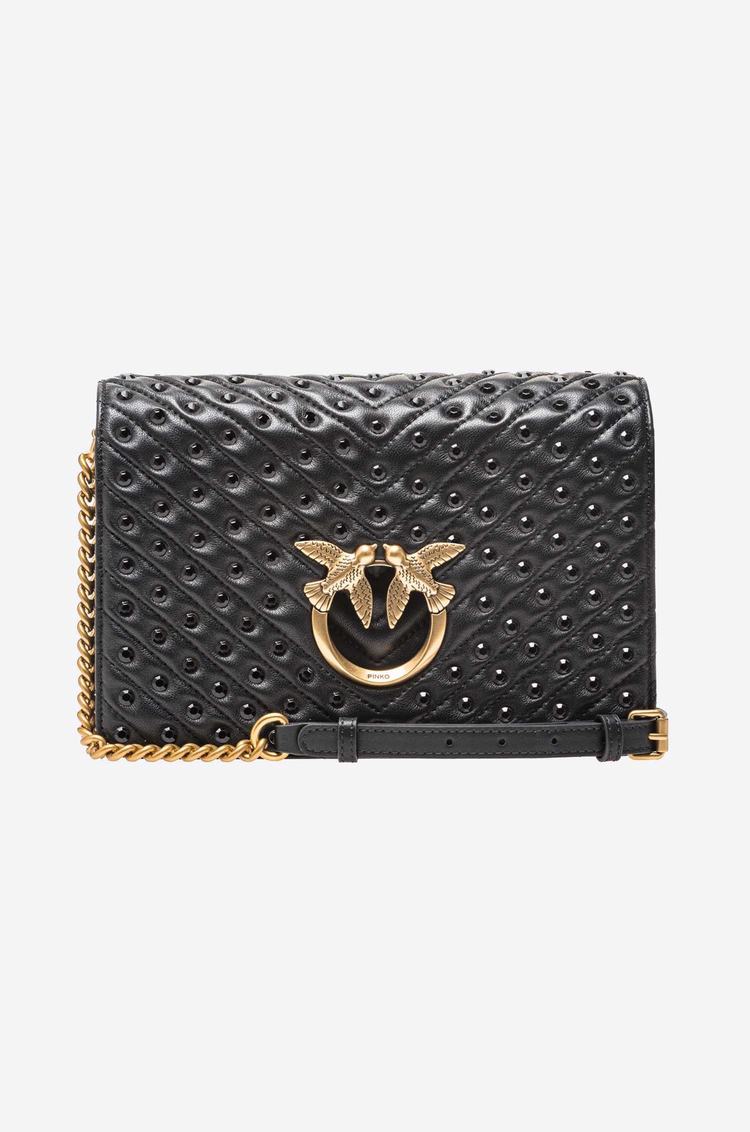 Women's Pinko Rhinestones Crossbody Bags Black Gold | Australia-91307259