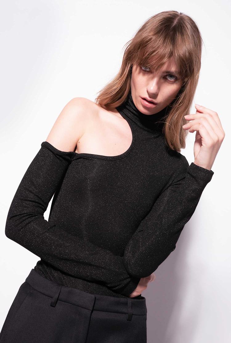 Women's Pinko Ribbed Lurex Sweaters Black | Australia-08352749